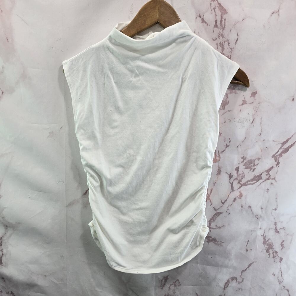 Quince Shirt Womens Small White Tank Top Mock Neck Ruched Ruch Organic Cotton